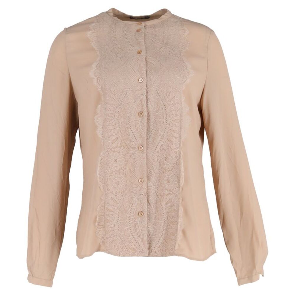 Alexander McQueen Lace Trimmed Blouse in Beige Polyester
